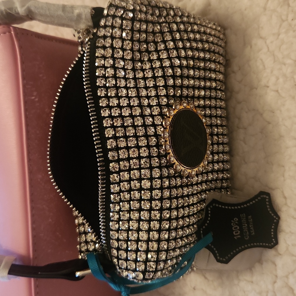 Silver White Crystal Rhinestone Upcycled Small Montana West bag